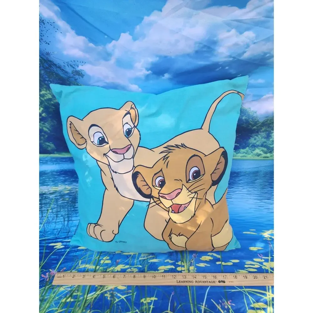 Vintage 1990s Disney Lion King Throw Pillow – Mufasa, Simba, Nala – 19x19